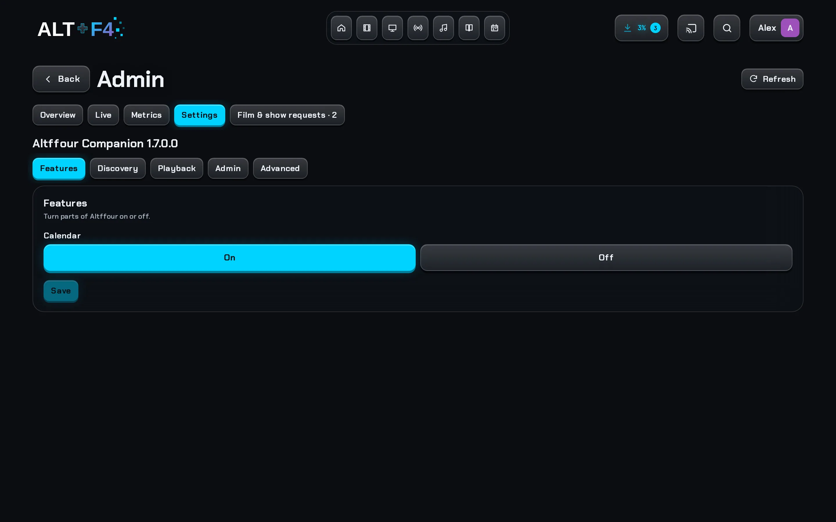 The admin Settings tab with Companion's settings in sections, saved from the app