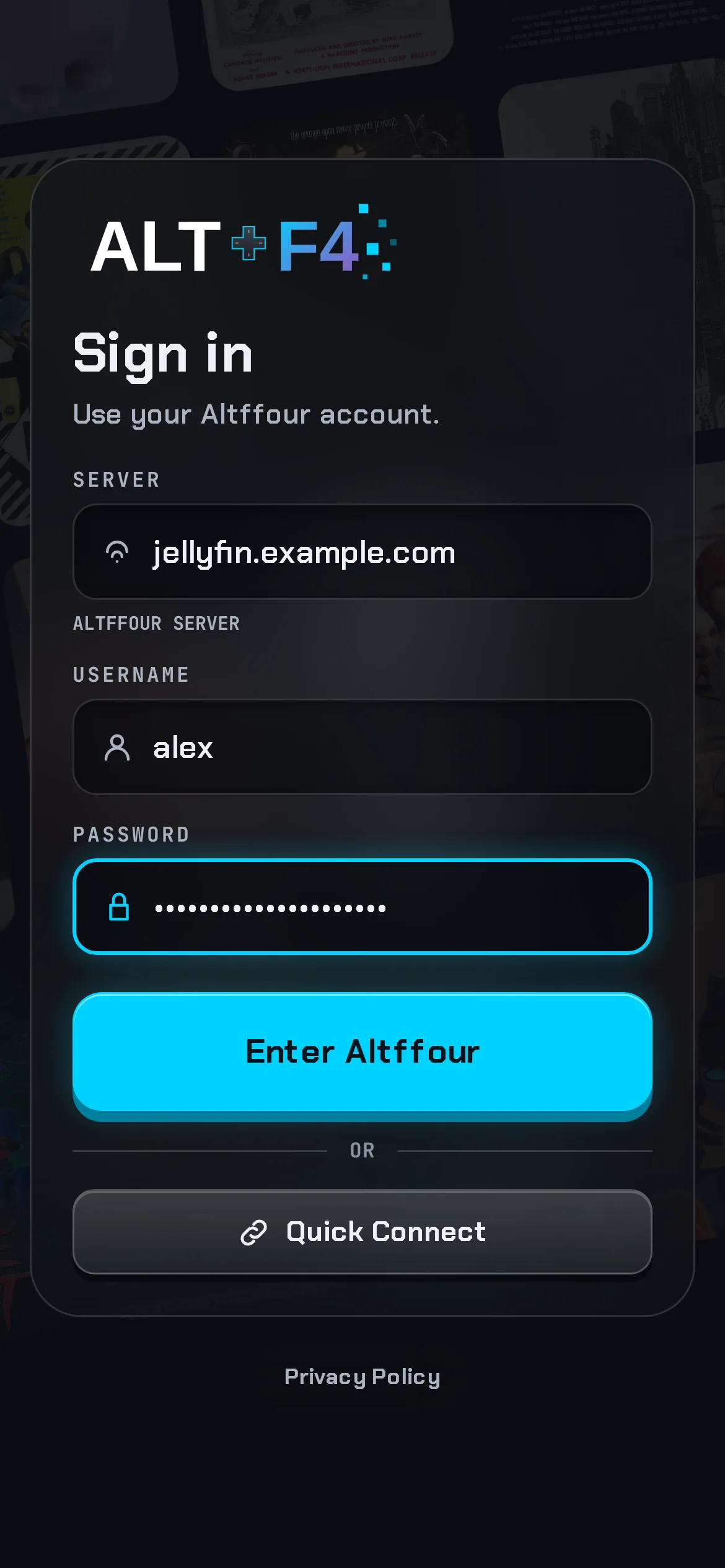 Signing in to a Jellyfin server with a live connection check