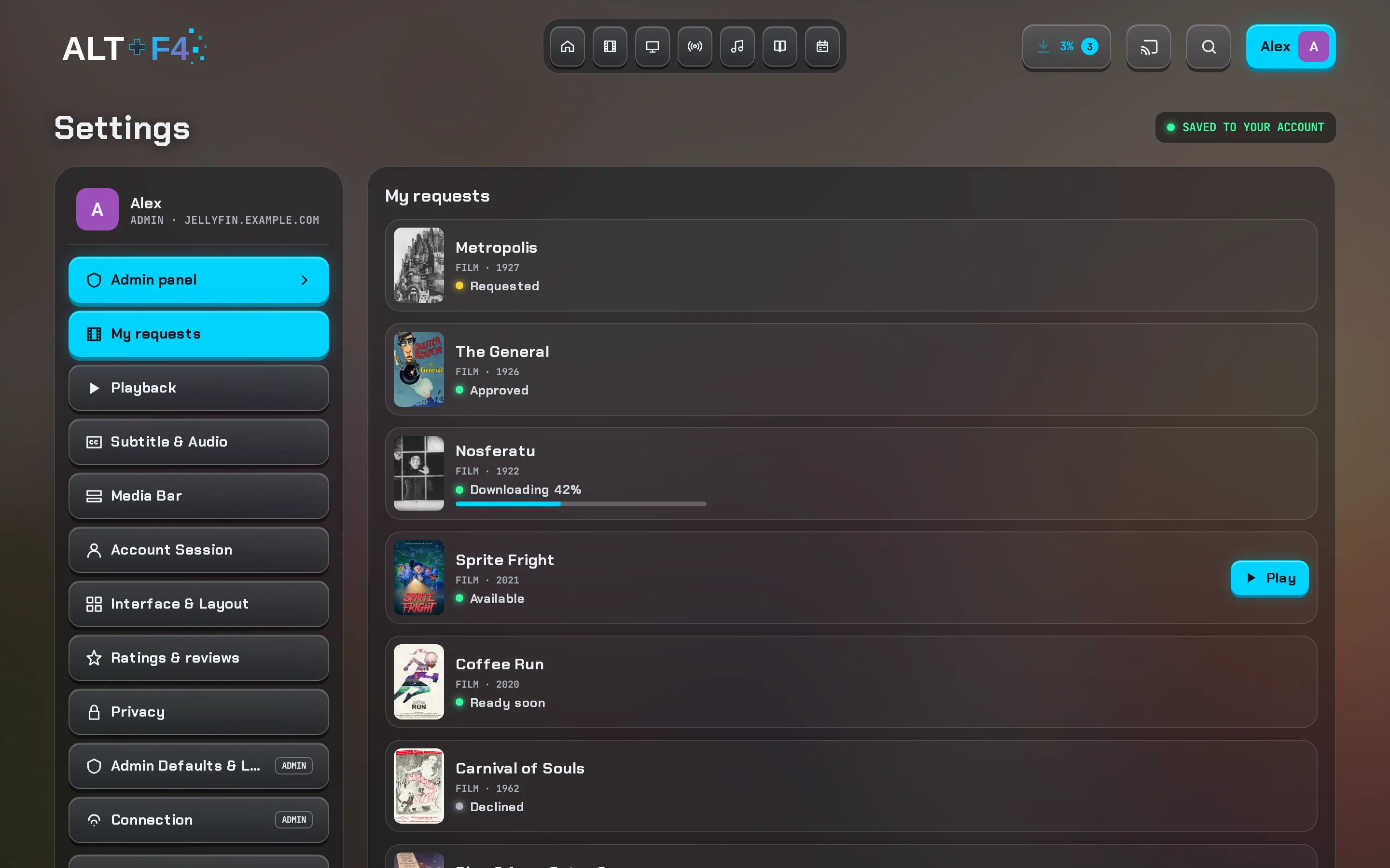 My requests: each request's state, from Requested to Available with Play