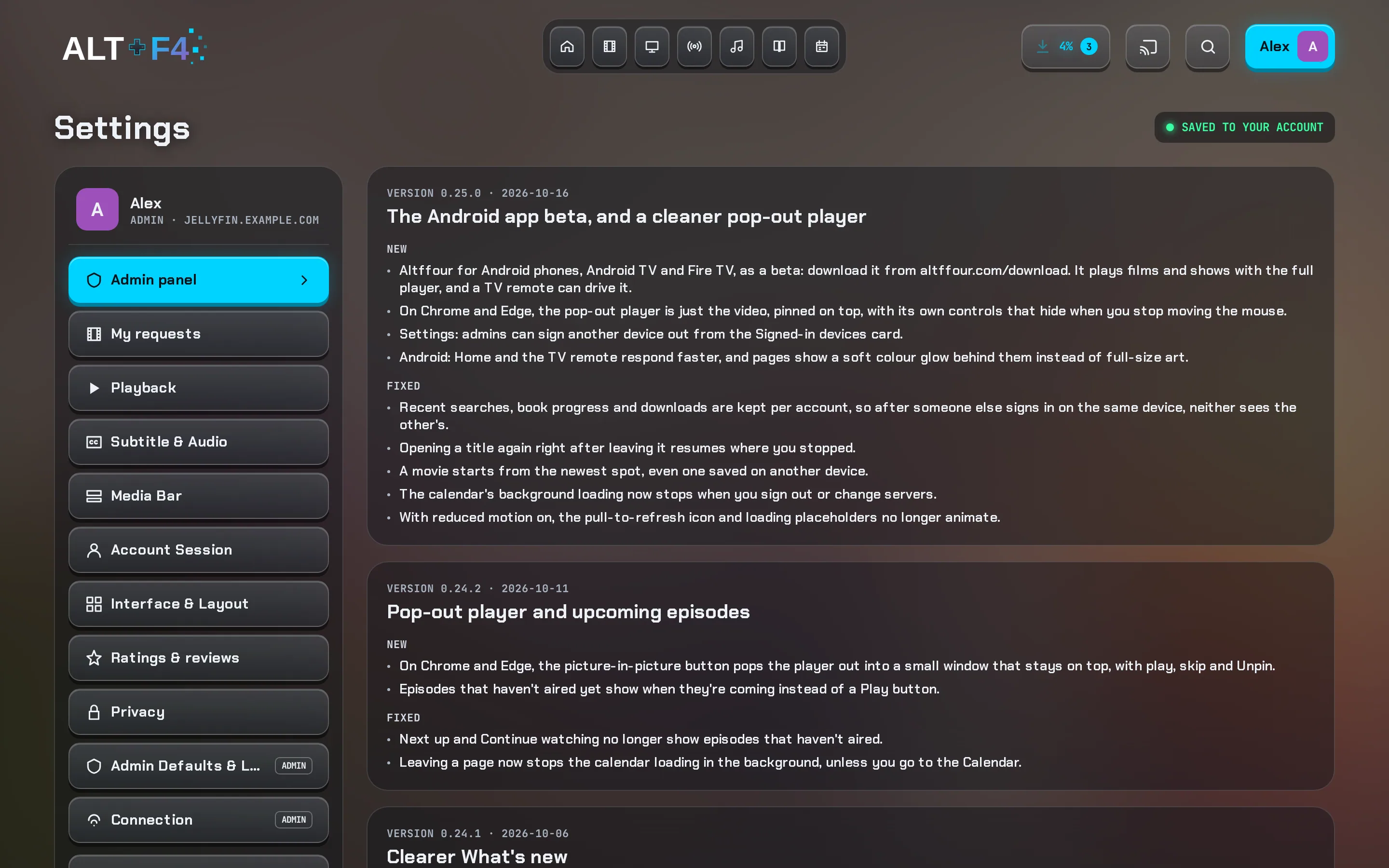 What's new in Settings: each version's changes, newest first